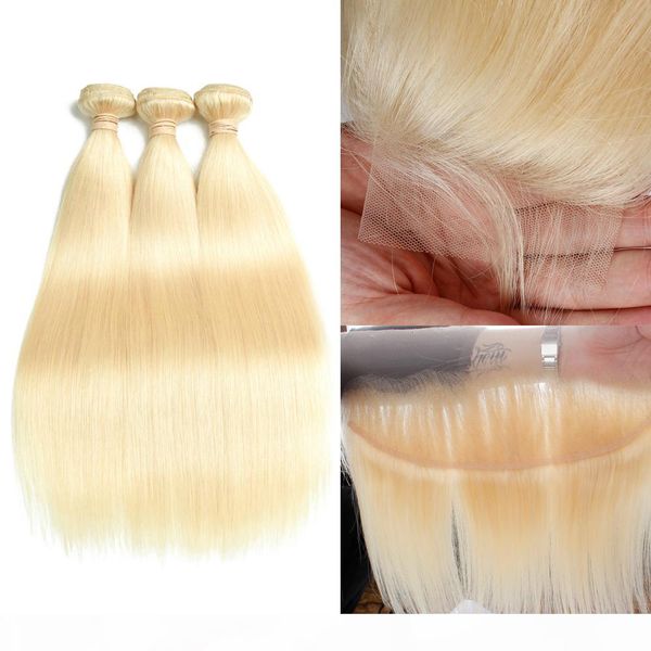 

indian remy human hair blonde hair 3 bundles with 4*4 lace closure 13x4 frontal pure 613 color straight hair wefts with closure body wave, Black;brown