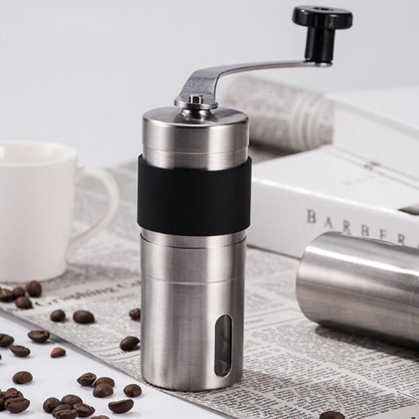 

silver grinder mini stainless steel hand manual handmade coffee bean burr mill kitchen tool grinders q0109