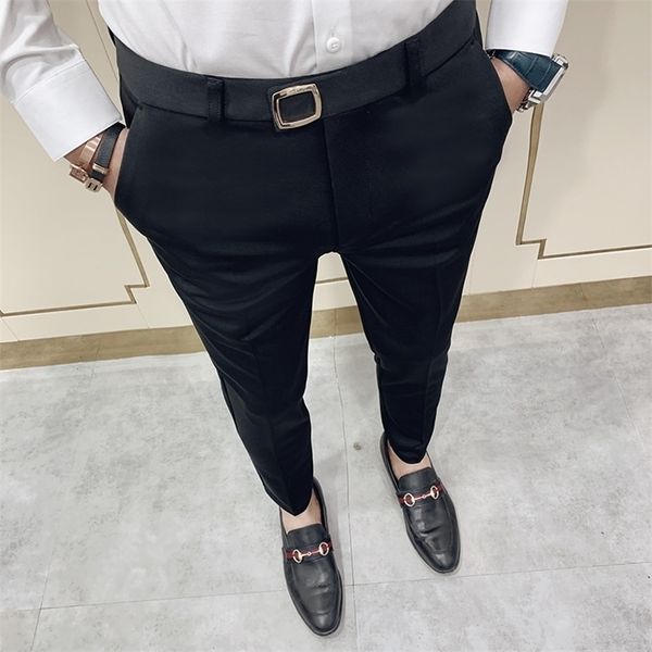 

spring mens dress pants ankle length business suit pant casual slim formal trousers blaack khaki elastic pencil pants 28-36 201106, Black