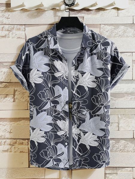 

men allover floral print button up shirt without tee 01rr#, White;black
