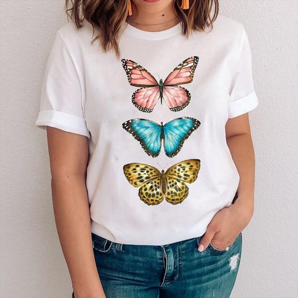 

women graphic butterfly elegant casual style girl cute printing 90s clothes lady tees print clothing female tshirt t shirt, White