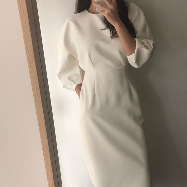 

solid elegant ladies office dress fashion color dress women slim midi vestidos, Black;gray