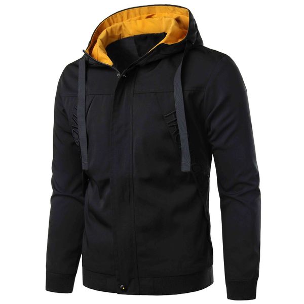 

2021 new autumn mens lightweight up fashion sports coat men slim fit fall jacket hood yellow windbreaker mzih, Black;brown