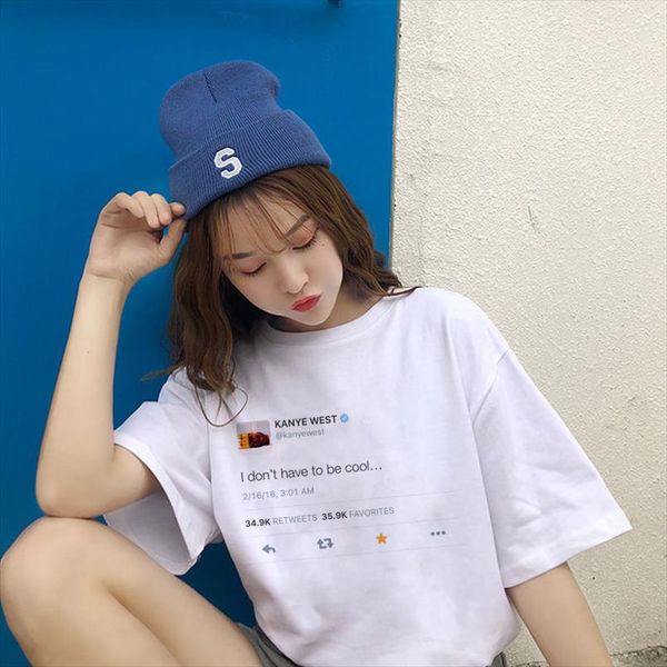 

я не должна быть охладить kanye west твит graphic t shirt women summer с коротким рукавом o шея тенниска вскользь женским, White