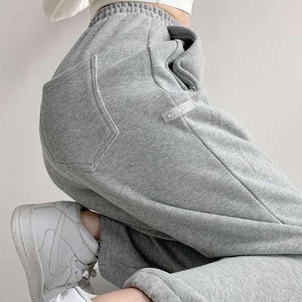 

autumn grey women's straight and sports winter thickened plush loose drawstring leggings ins fashionable casual pants, Black;gray