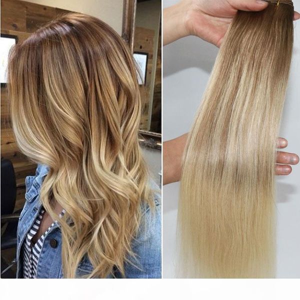 

#8 60 balayage human hair extensions ombre medium brown ombre hair #613 #60 light blonde with highlights 100gram, Black