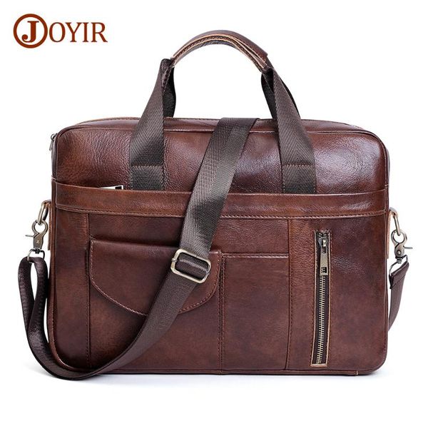 

joyir genuine leather men's briefcase fashion business shoulder messenger bags 15.6" laphandbags office tote for document