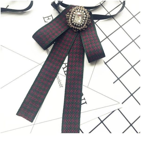 

korean handmade british retro bowtie professional uniform female white black houndstooth lattice bow ties for women acc qylymi, Black;gray
