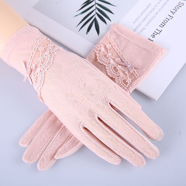 

женского летней бант открытых сенсорного экрана finger ice silk lace солнцезащитные нескользящие перчатки вождения, Blue;gray