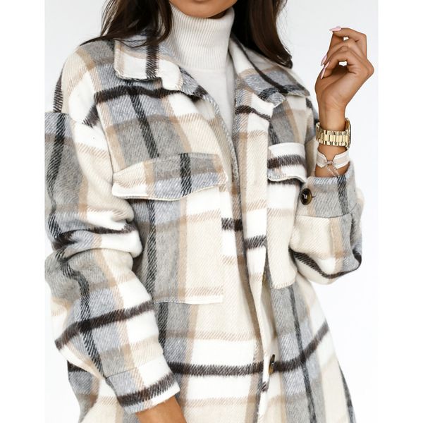 

2021 new women winter jacket down overcoat warm plaid long coat oversize thick woolen blend female oveshirt streetwear 0rvk, Black