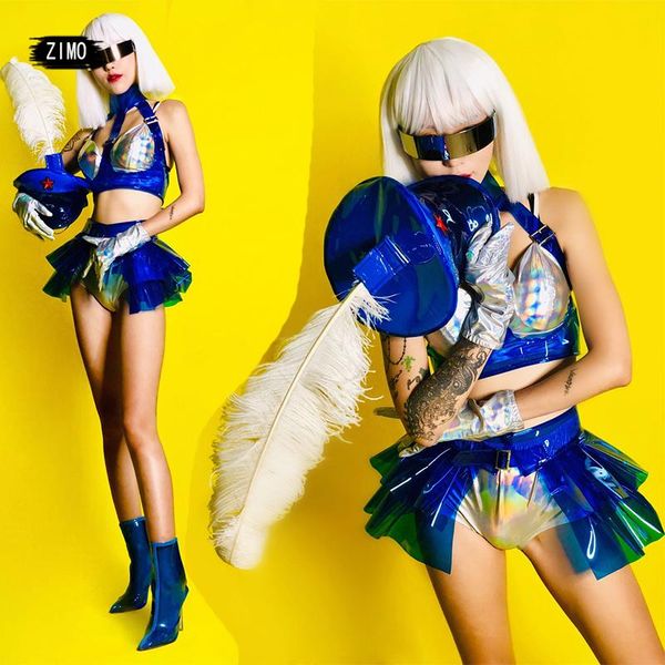 

stage wear nightclub bar singer women red blue costume sets jazz rave festival outfit gogo dance dj leader dancing, Black;red