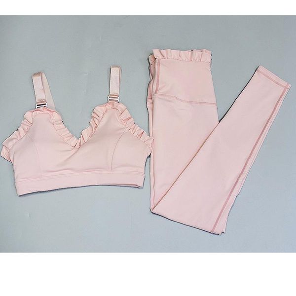 

ruffles yoga set women bra and fitness leggings female sportwear gym clothes seamless woman 2pcs tracksuit yoga suit 20211, White;red