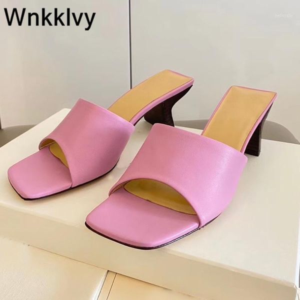 

genuine leather high heels shoes women vocation 2020 dress party slippers flipflops candy color summer sandals zapatos mujer1, Black