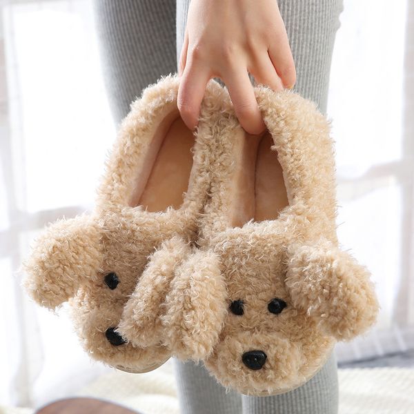 

cute lucky dog anime home slippers women winter flip flops fashion ladies soft warm plush indoor flat shoes couples men bedroom x1020, Black