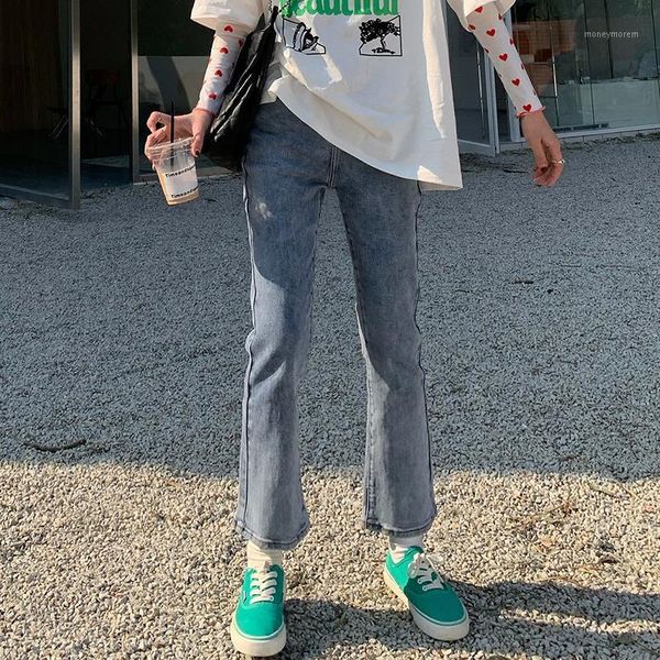 

women's jeans women flare high waist slim solid color korean style vintage pants female denim trousers casual baggy elegant1, Blue