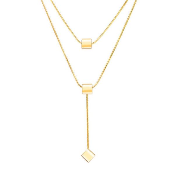 

chokers firebros 2021 gold color stainless steel layered snake chain cube tassel necklace choker collar women elegant kpop jewelry, Golden;silver