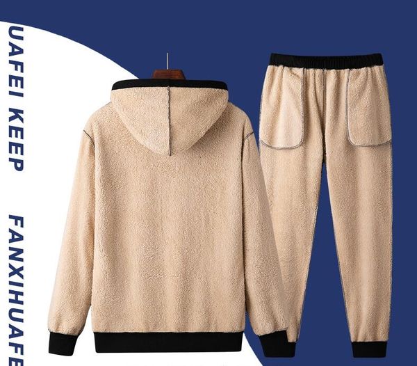 

winter jogging suits for men casual tracksuit hoodies sweatshirts warm coats pants thick sports sets cashmere black plus size ropa hombre, Gray