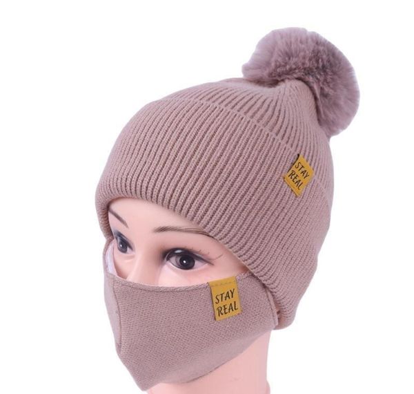 

dhl shipping womens girls knit beanie cap with face mask set soft warm lined winter ski pompom hat outdoor jllnsd yeah2010, Black