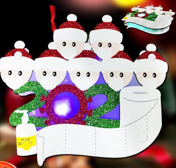 

led ornaments 2020 wooden pendant gift survivor family christmas quarantine decoration xmas tree light pendent dha2188