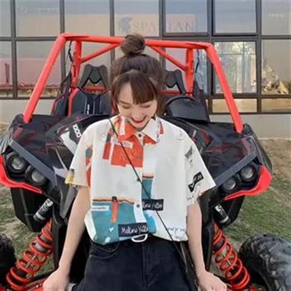 

korean style short sleeve women shirts turn-down collar summer shirts vintage plus size clothing 2020 new women blouses1, White