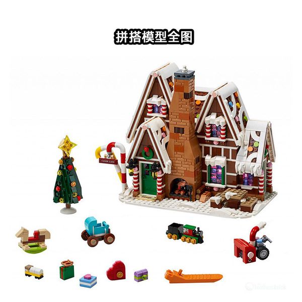 

j78001 1691pcs creator gingerbread house children's puzzle assembled building block toy christmas gift compatible 10267