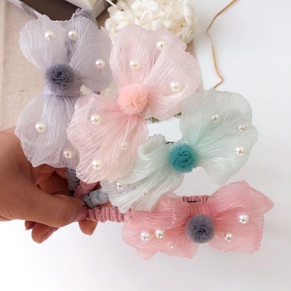 

korea hair accessories lovely pearl flower crown hair band cotton headband for girls bow princess 41, Slivery;white