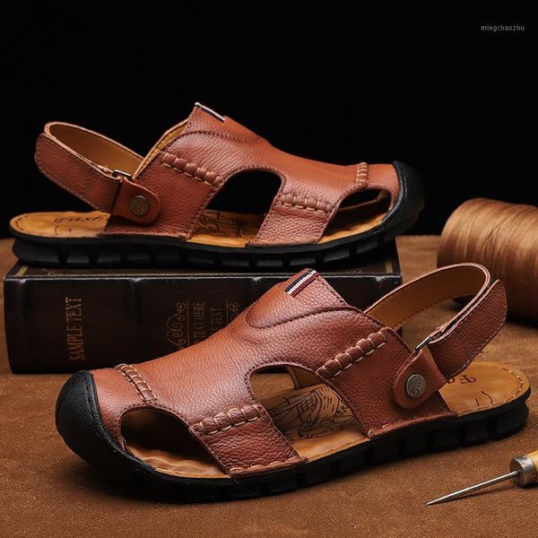 

sandals summer soft-sole cool men genuine leather casual anti-slip soft wear-resistant sandalias1, Black