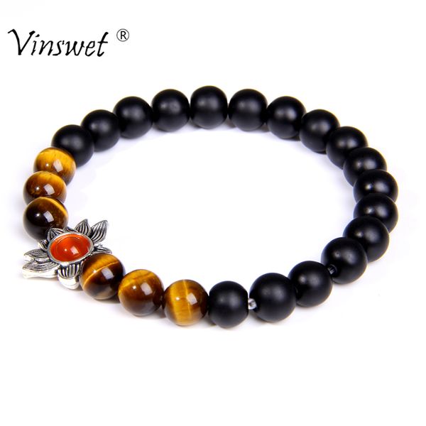 

natural stone bracelet yoga chakra mala om lotus women men beaded charm jewelry pulseras dropshipping, Black