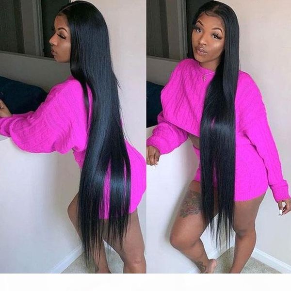 

straight long wigs for women 32inch 100%virgin human hair wig mongolian 360 lace frontal hd transparent wig 13xt 180density remy, Black