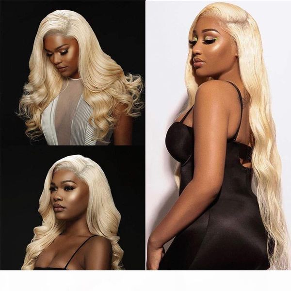 

human hair 613 blonde body wave lace front wigs with baby hair for black women 13x4 pre plucked part body wave 130%~150%density, Black;brown