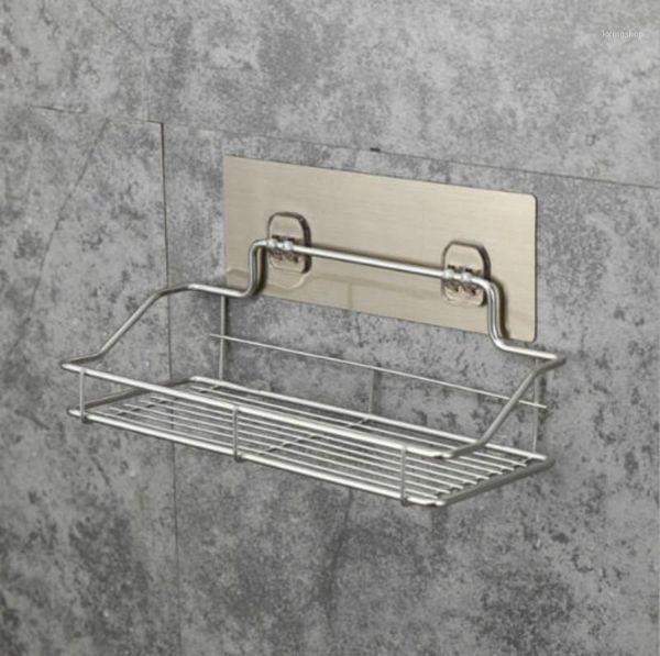 

stainless steel shelf shower basket bathroom wall mounted storage rack adhesive1