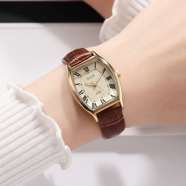 

women fashion casual genuine leather strap watch female vintage retro waterproof watches daily stylish ladies alloy buckle clock 201114, Slivery;brown