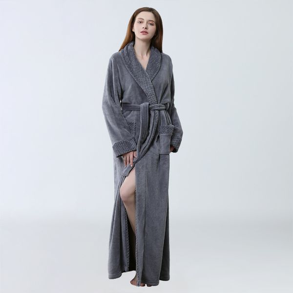 

2021 new winter flannel bath robes for woman plus size female sleepwear solid thicken v neck long sleeve with sashes nightgown lady lq2t, Black;red