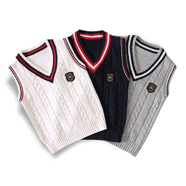 

spring autumn 100% cotton cardigan teen boy's v-neck sweater vest kids waistcoat school girls winter sweaters for 4-14 years 201109, Blue