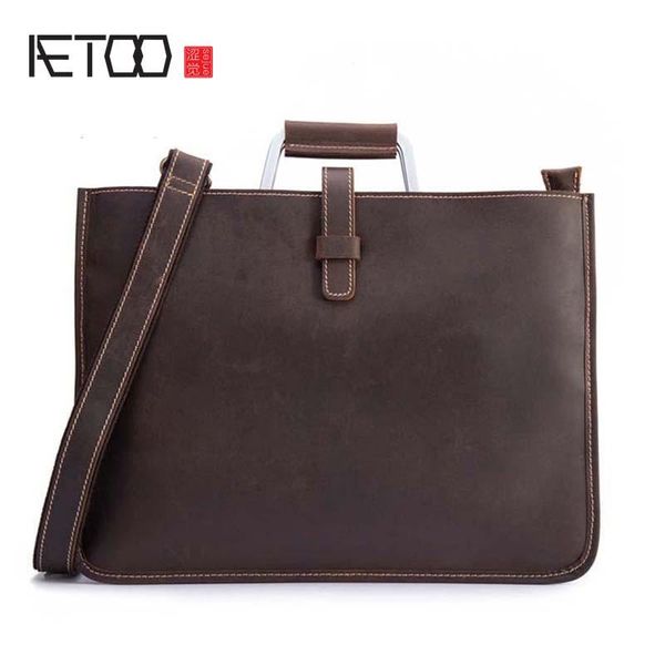 

aetoo genuine leather men's bag retro crazy horse leather men's handbag horizontal first layer cowhide business briefcase