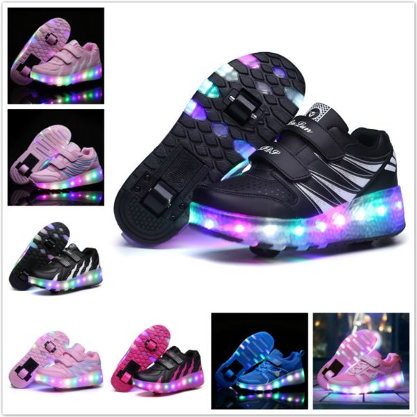 

children led flashing double wheels skating shoes boys girl colorful glowing roller skates sneakers for male female adult, Black