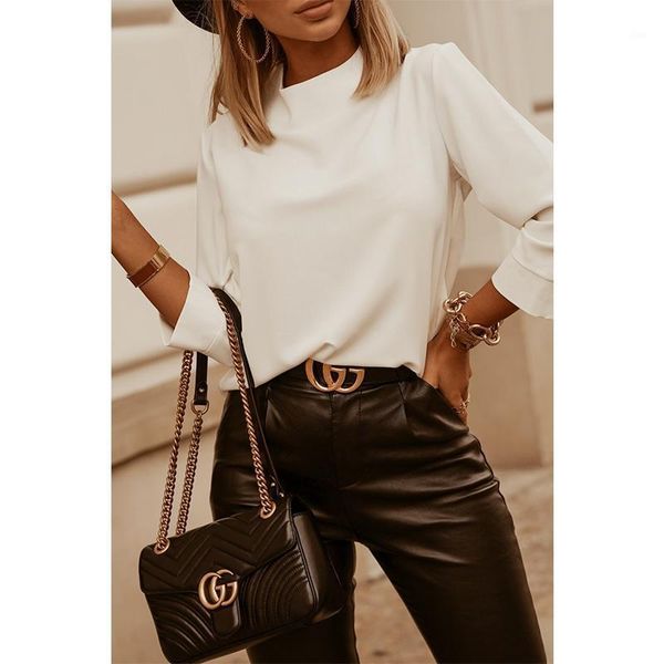 

blouse shirts office lady spring autumn long sleeve women blouses o-neck 1, White