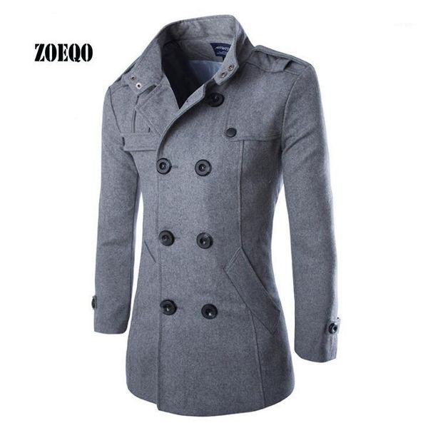 

zoeqo men wool coat casual slim jacket autumn winter men jackets and coats male chaqueta hombre mens double breasted trench coat1, Black;brown