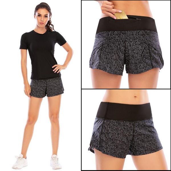 

quick-drying fitness anti-exposure lining sports running training zipper fitness yoga shorts female australia force 12013, Black;blue