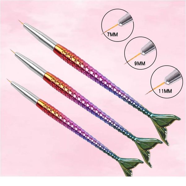 

3pcs nail art line painting liner stripe shape drawing manicure pen mermaid rainbow fish tail brush sculpture dott qylamo, Silver