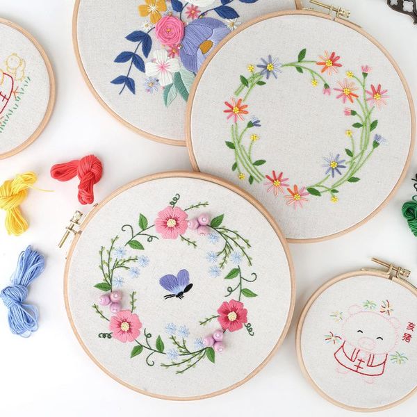 

flower pattern easy diy embroidery kit for beginner handmade needlework cross stitch sewing wall art painting home decor