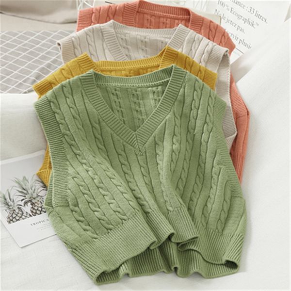 

twist casual autumn winter basic short sweater vest v-neck sleeveless crop sweater pullovers women 2020 loose pullover female, Black;white