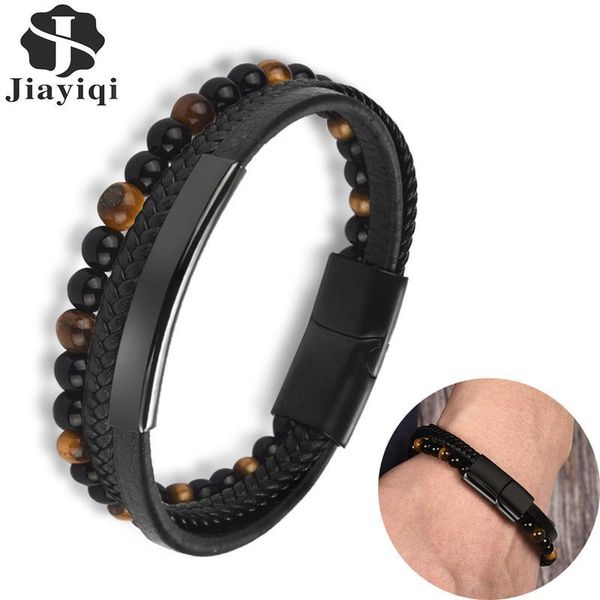

charm bracelets natural tiger eyes stone beads bracelet mutilayer leather chain for men punk trendy yoga wristband male jewelry gift, Golden;silver