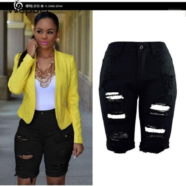 

wepbel high waisted denim shorts plus size jeans large hole washed casual pants summer tight ripped jeans trousers1, Blue