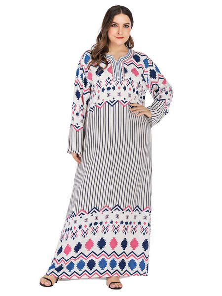 

a18066# casual rayon printed v-neck embroidered long sleeve large women's drs, Black;gray