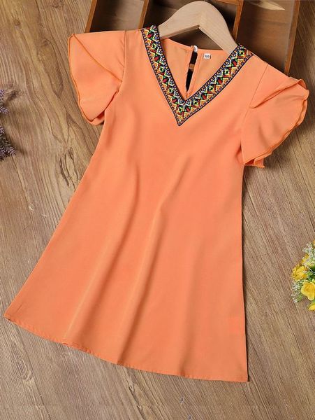 

toddler girls contrast geo tape petal sleeve dress she, Red;yellow