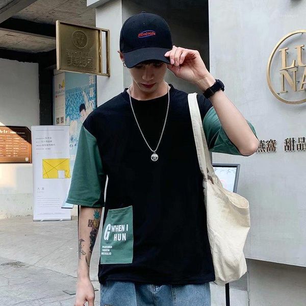 

pocket patchwork men's short-sleeved t-shirt hip hop men spring summer fashion t shirts casual cotton tees men streetwear1, White;black