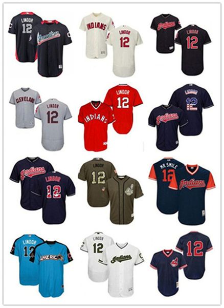 

custom cleveland indian leave name number 12 francisco lindor baseball jersey men women youth jerseys, Blue;black