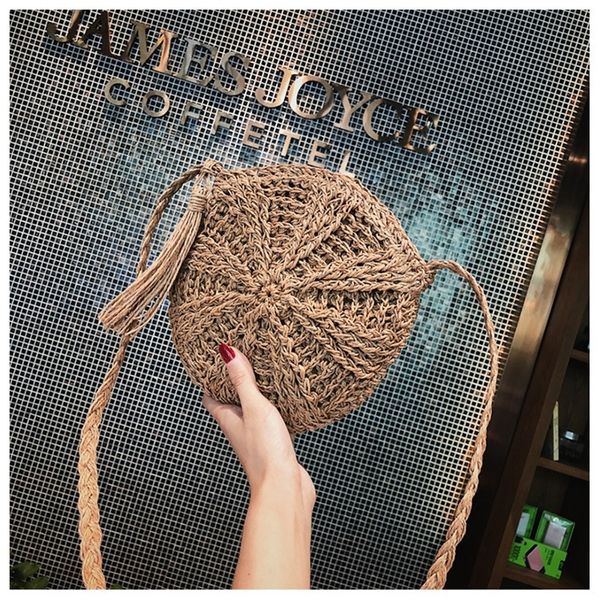 

Round Straw Handwoven Rattan Handbags Knitted Tote Beach Hot Purse Bag Crossbody Bags For Women