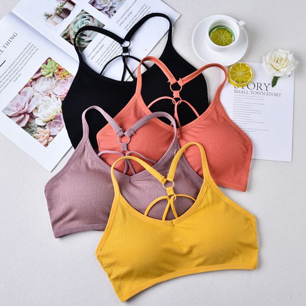 

3pieces/lot women tube crop seamless underwear fitness sport female active bra beauty back lingerie padded camisole, Red;black